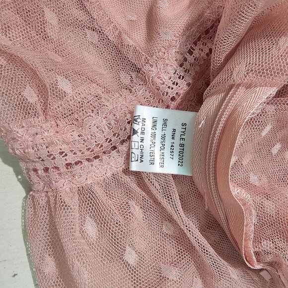 Y2K Sz M Dusty Pink Kawaii Polka Dot Tulle Top Lace Ruffle Romantic Coquette - Picture 9 of 10